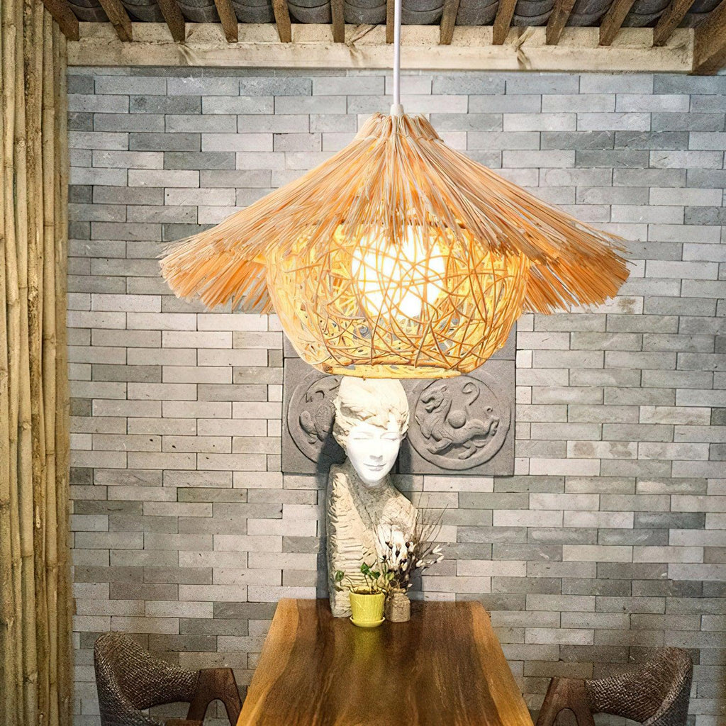 Catala Straw Hat Rattan Pendant Light