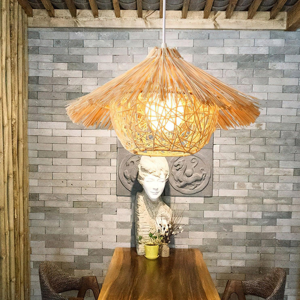 Catala Straw Hat Rattan Pendant Light