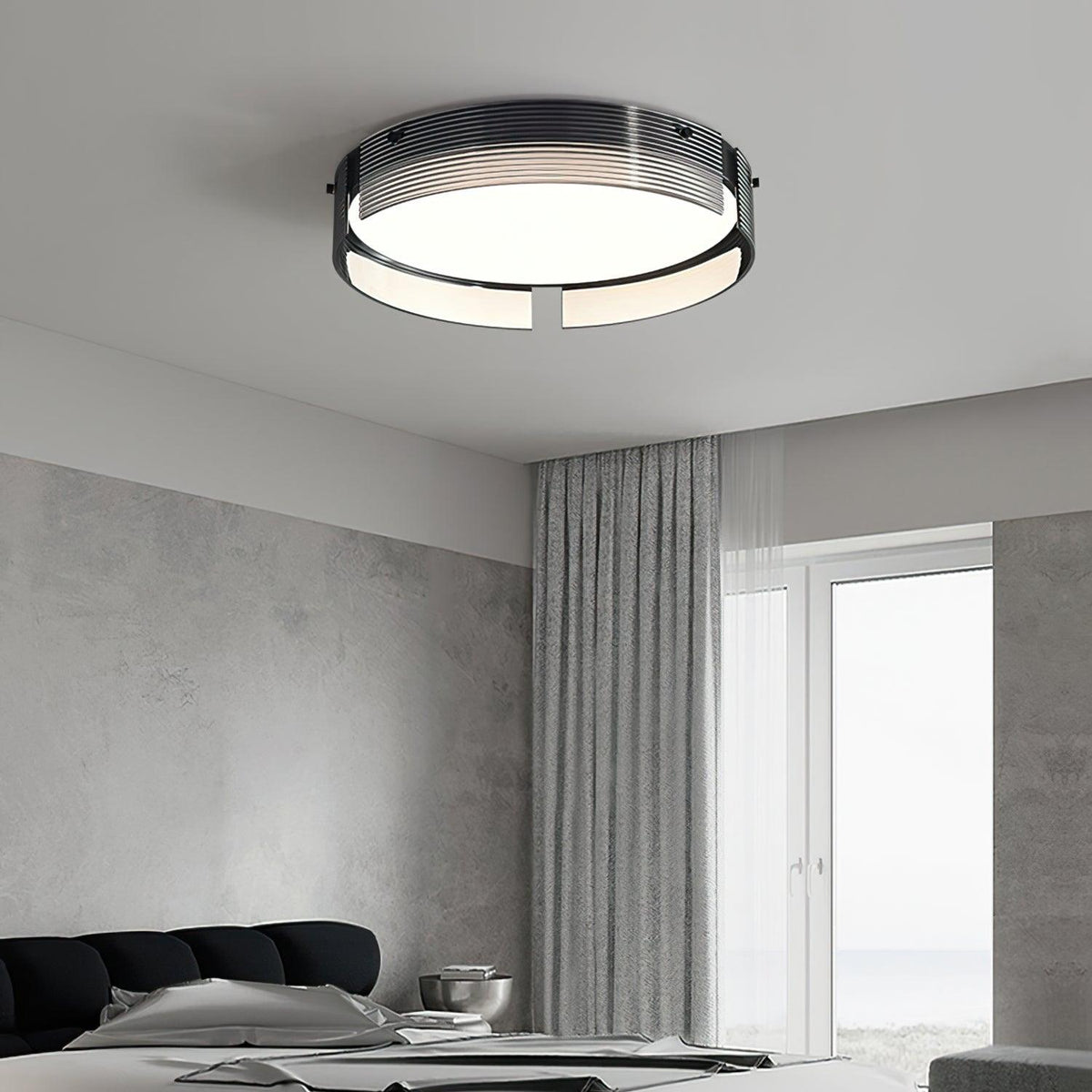 Stripe Brass Ceiling Lamp Circular Frame Modern Bedroom