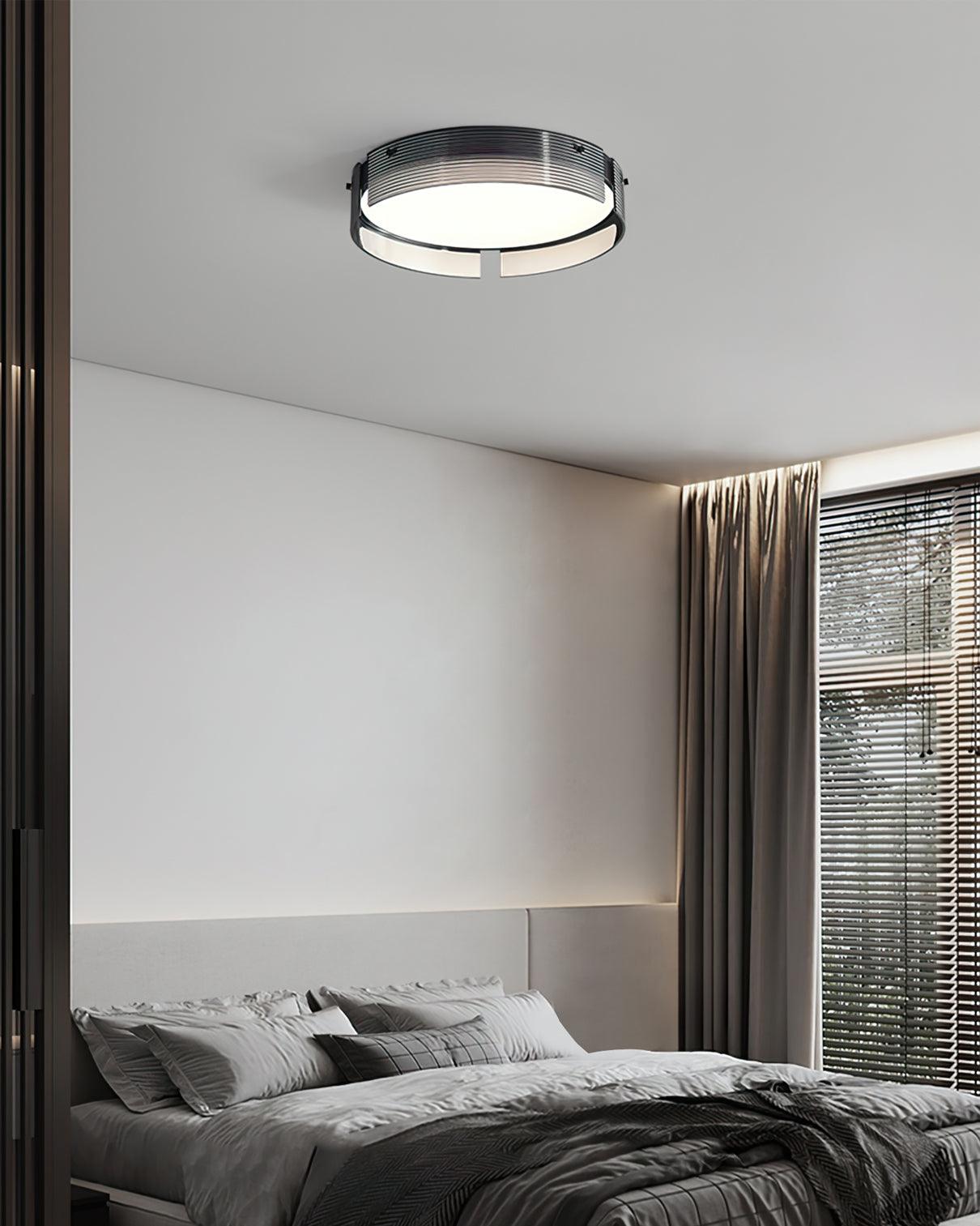 Stripe Brass Ceiling Lamp Circular Frame Modern Bedroom