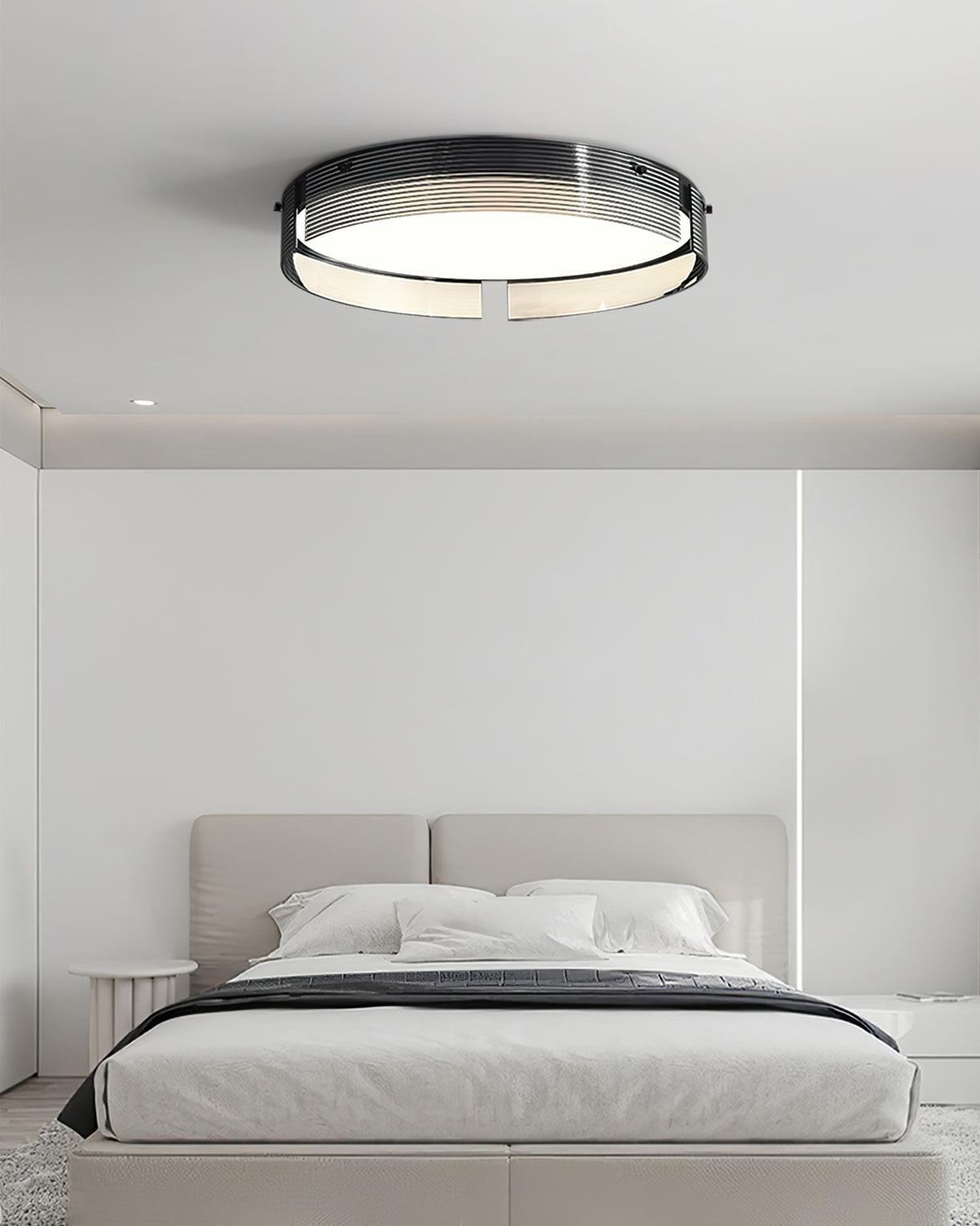 Stripe Brass Ceiling Lamp Circular Frame Modern Bedroom
