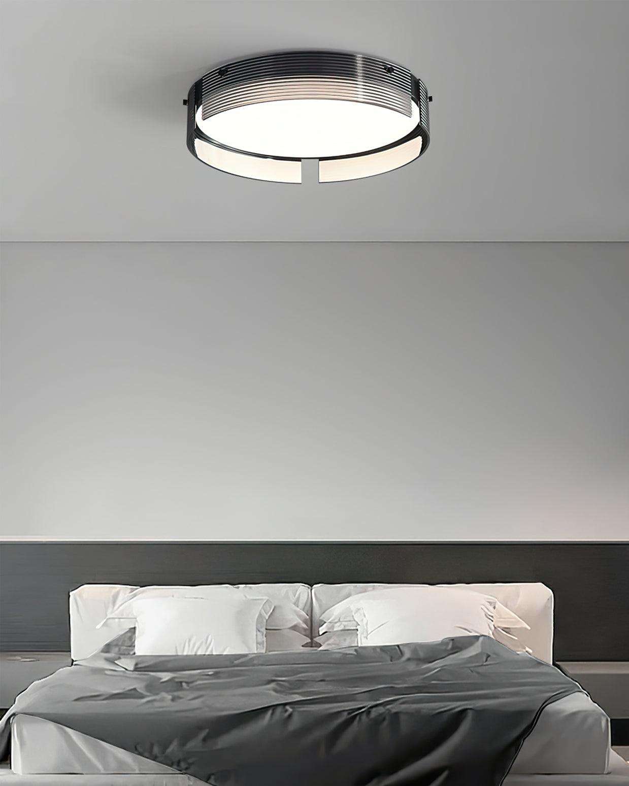 Stripe Brass Ceiling Lamp Circular Frame Modern Bedroom