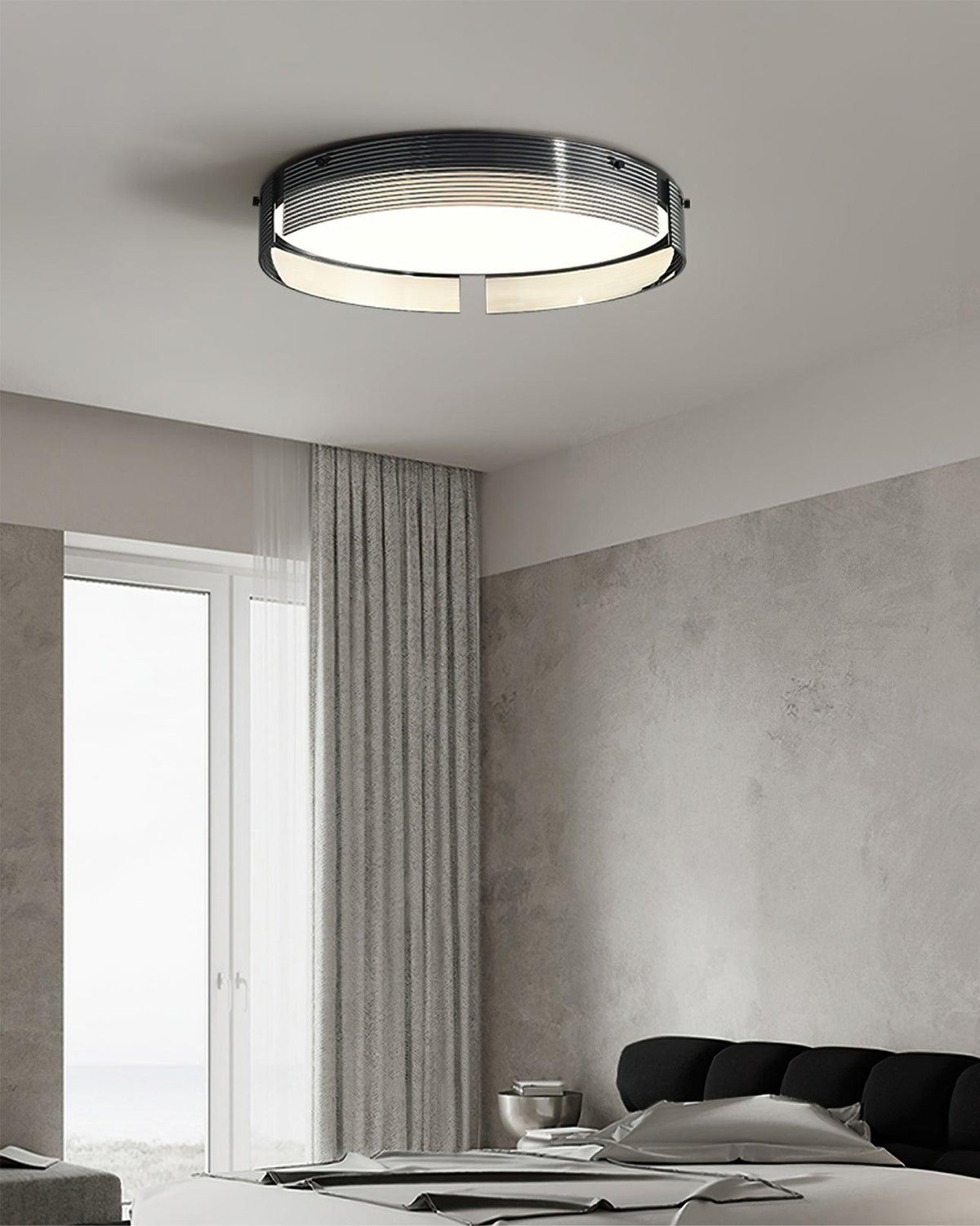 Stripe Brass Ceiling Lamp Circular Frame Modern Bedroom