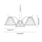 Chandelier Pleated Fabric Shades Walnut Brass Arms Warm Retro