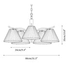 Chandelier Pleated Fabric Shades Walnut Brass Arms Warm Retro