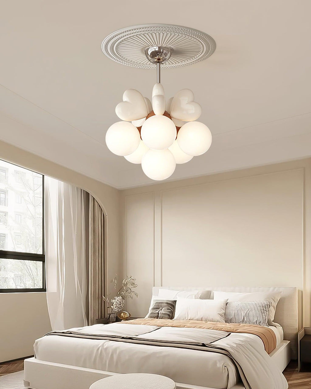 Chandelier Heart Accents Globe Shades Playful Modern Kids Room