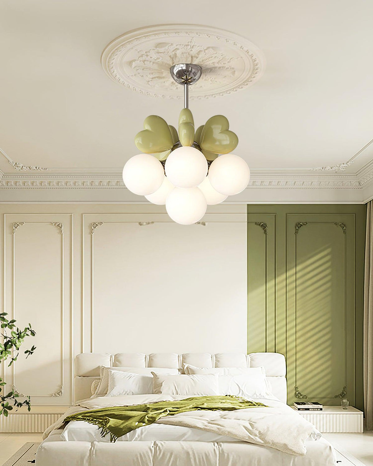 Chandelier Heart Accents Globe Shades Playful Modern Kids Room