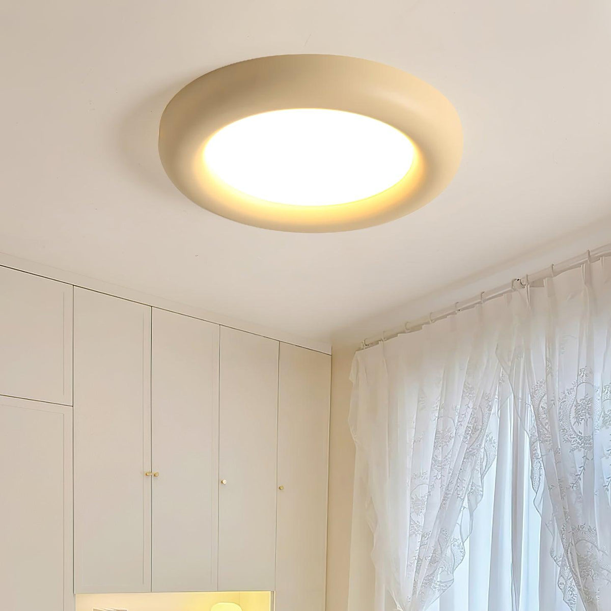 Ceiling Light Beige Flush Mount with Acrylic Canopy Minimalist