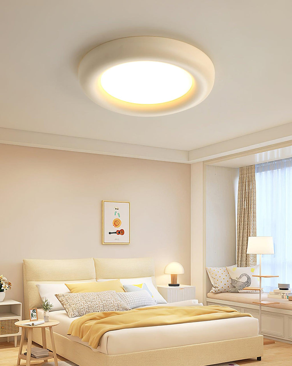Ceiling Light Beige Flush Mount with Acrylic Canopy Minimalist