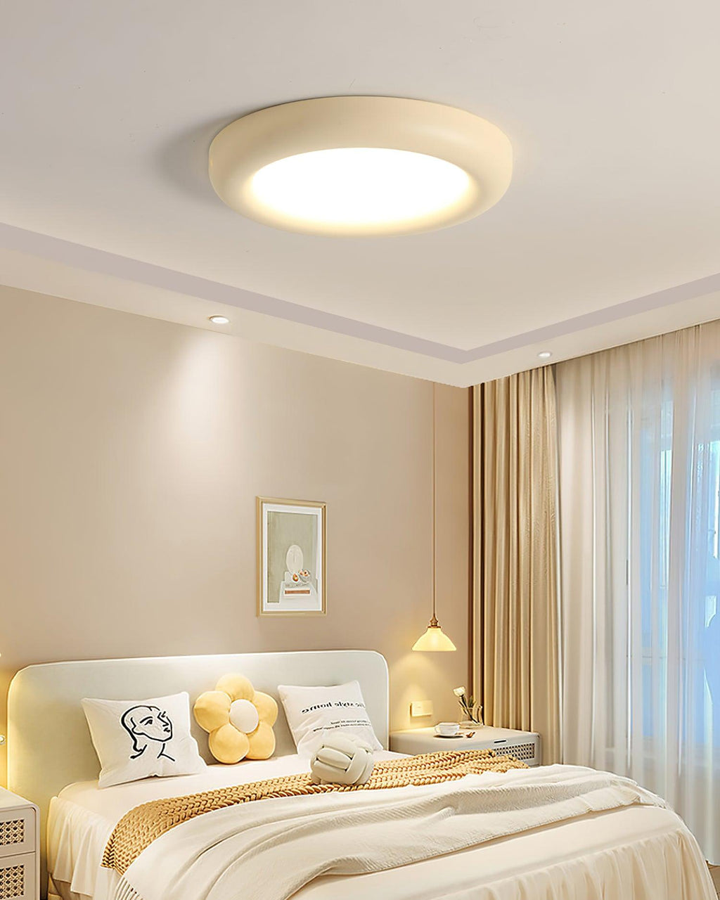 Ceiling Light Beige Flush Mount with Acrylic Canopy Minimalist