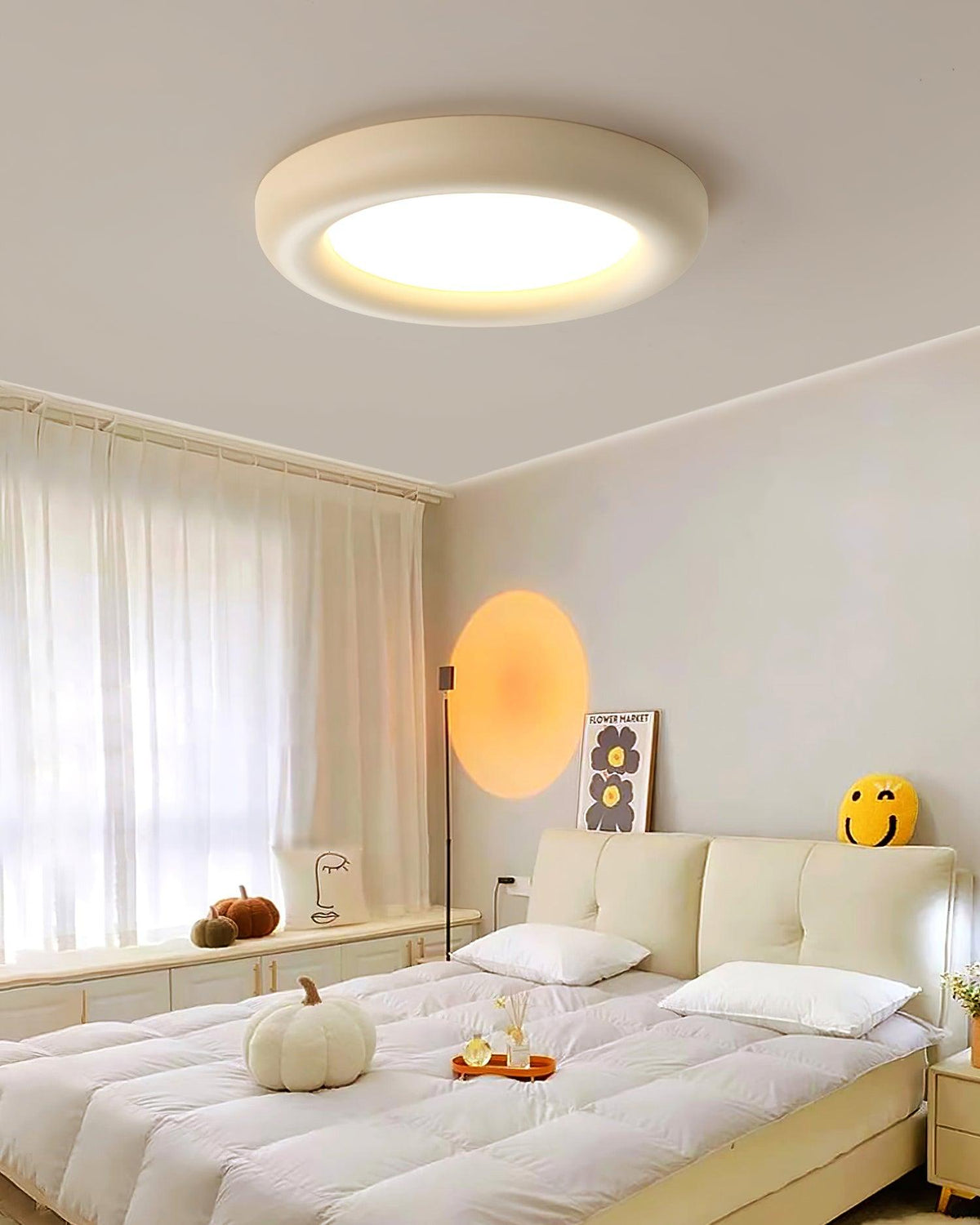 Ceiling Light Beige Flush Mount with Acrylic Canopy Minimalist