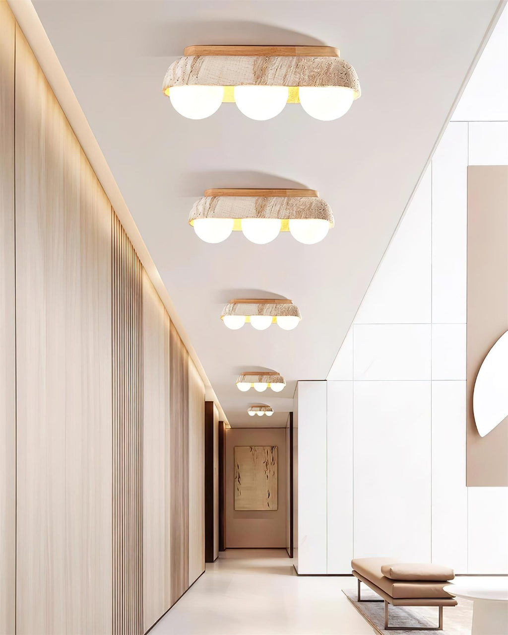 Ritta Ceiling Light  Travertine Rectangular