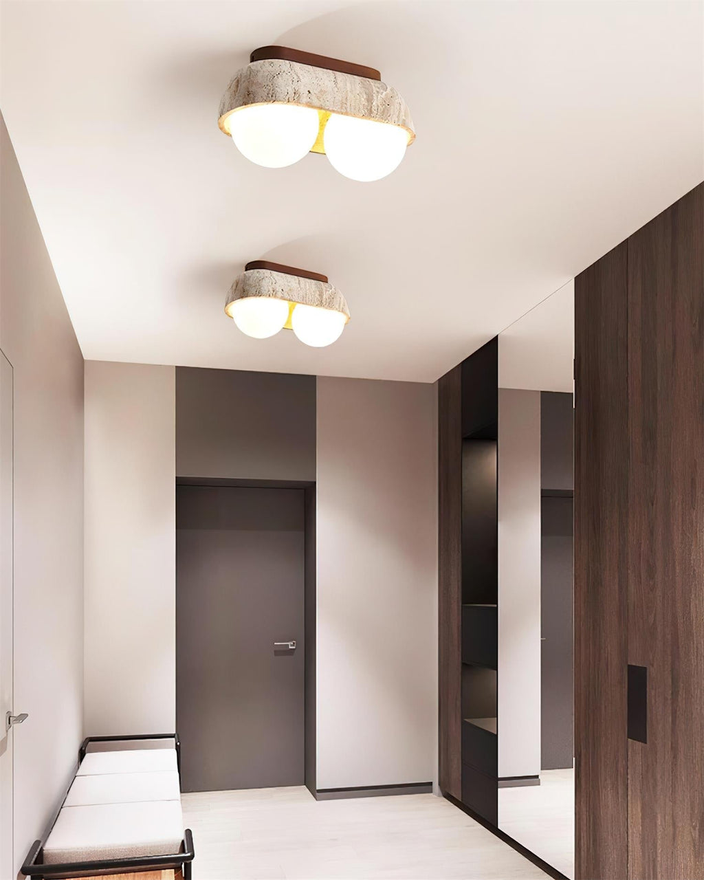 Ritta Ceiling Light  Travertine Rectangular