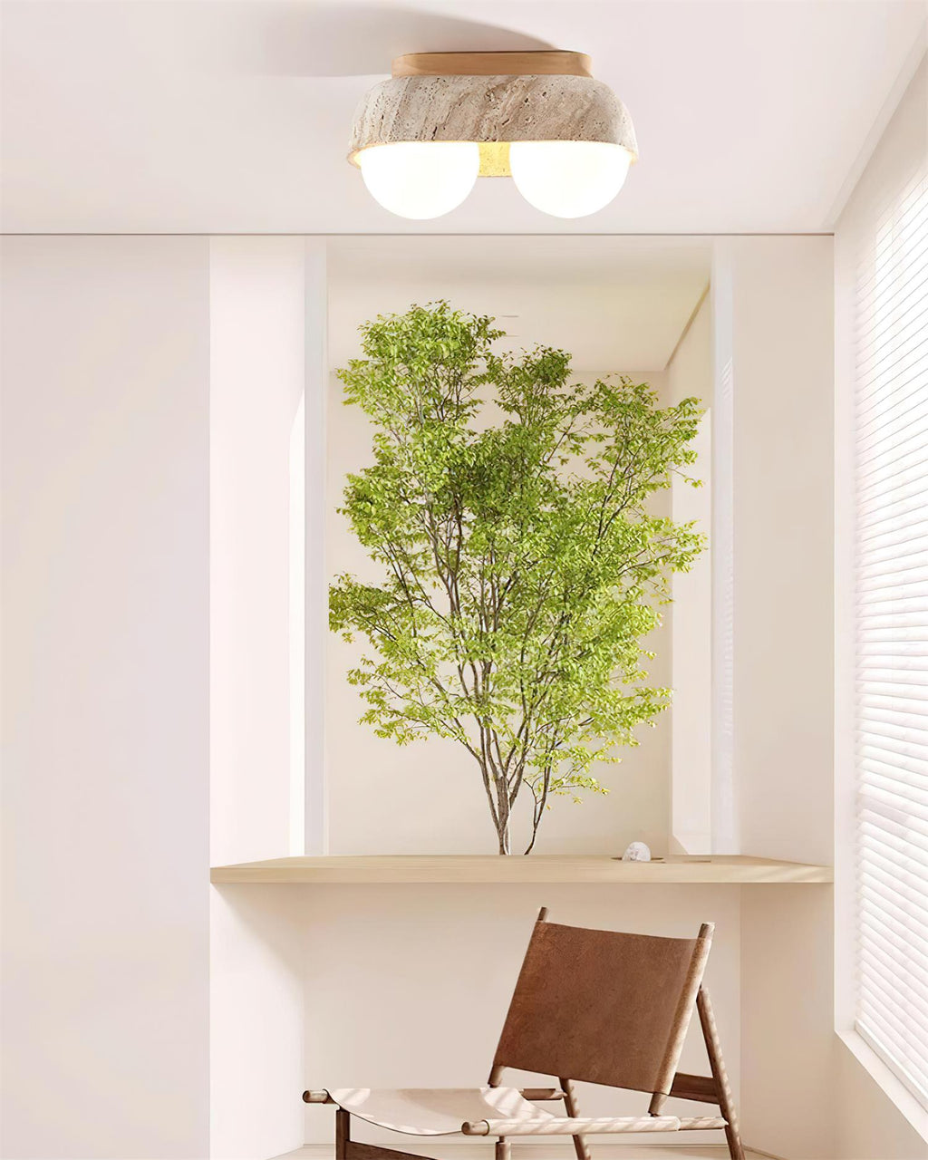 Ritta Ceiling Light  Travertine Rectangular