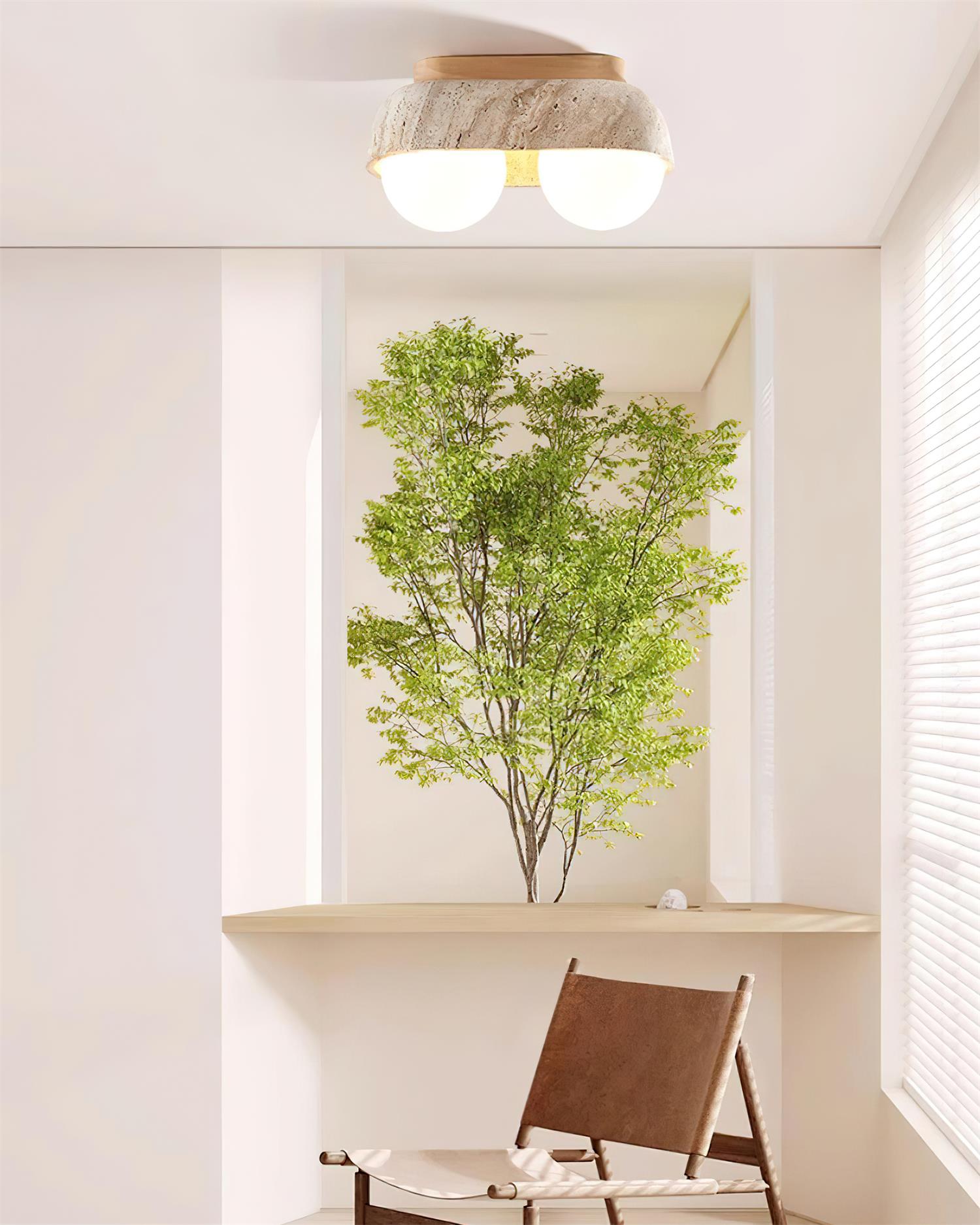 Ritta Ceiling Light  Travertine Rectangular