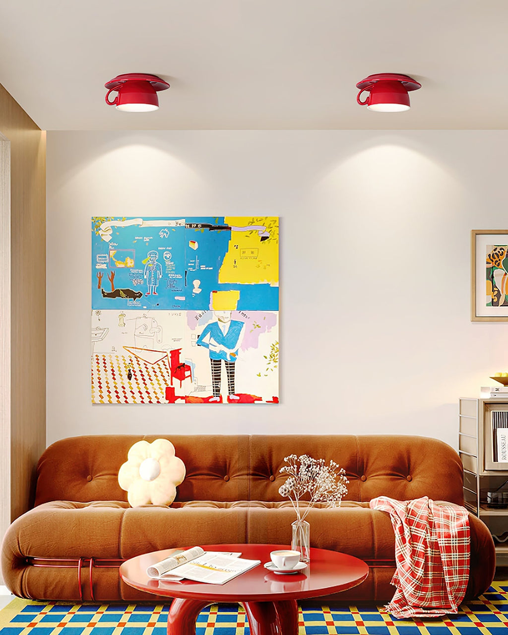 Teacup Ceiling Lamp Red Ceramics