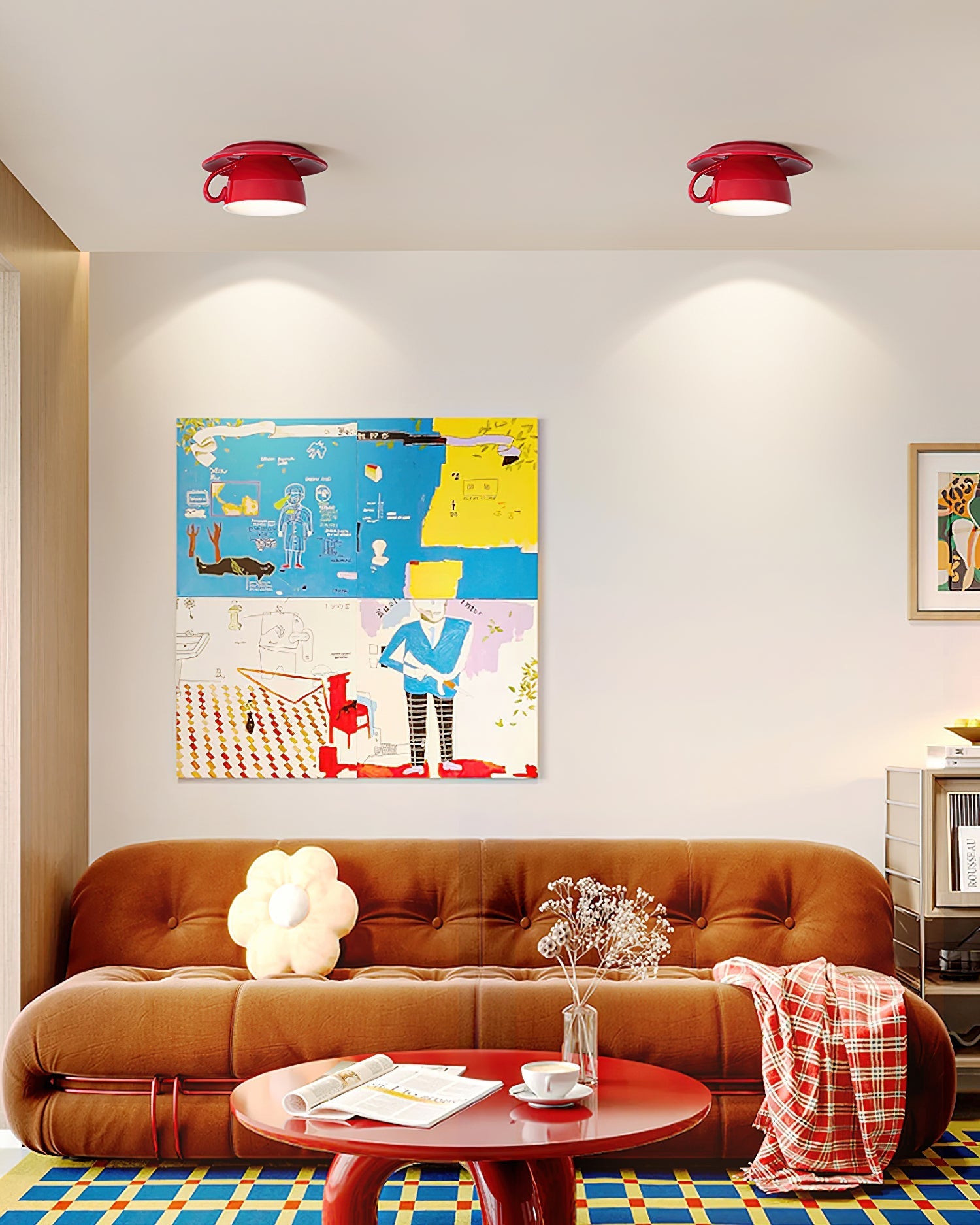 Teacup Ceiling Lamp Red Ceramics