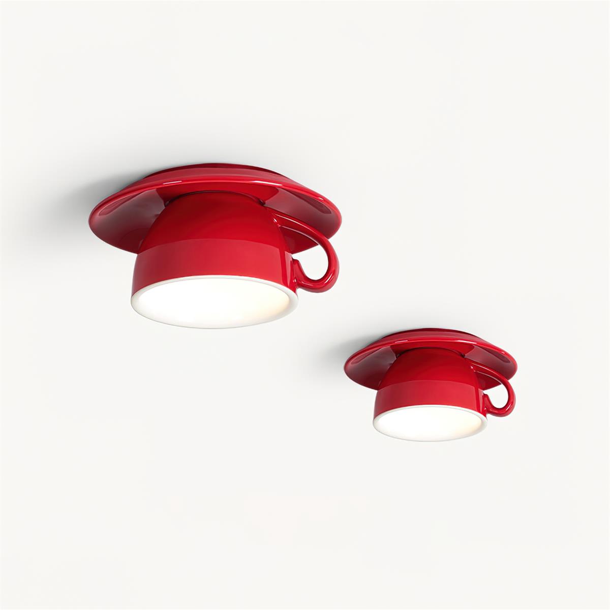 Teacup Ceiling Lamp Red Ceramics