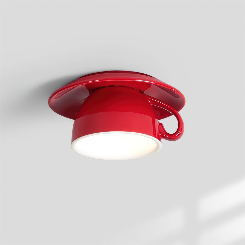 Teacup Ceiling Lamp Red Ceramics