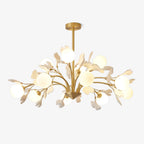 Lustra Chandelier Ginkgo Leaf Brass Ceramic Glass