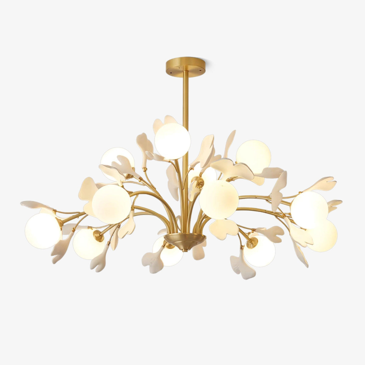 Lustra Chandelier Ginkgo Leaf Brass Ceramic Glass