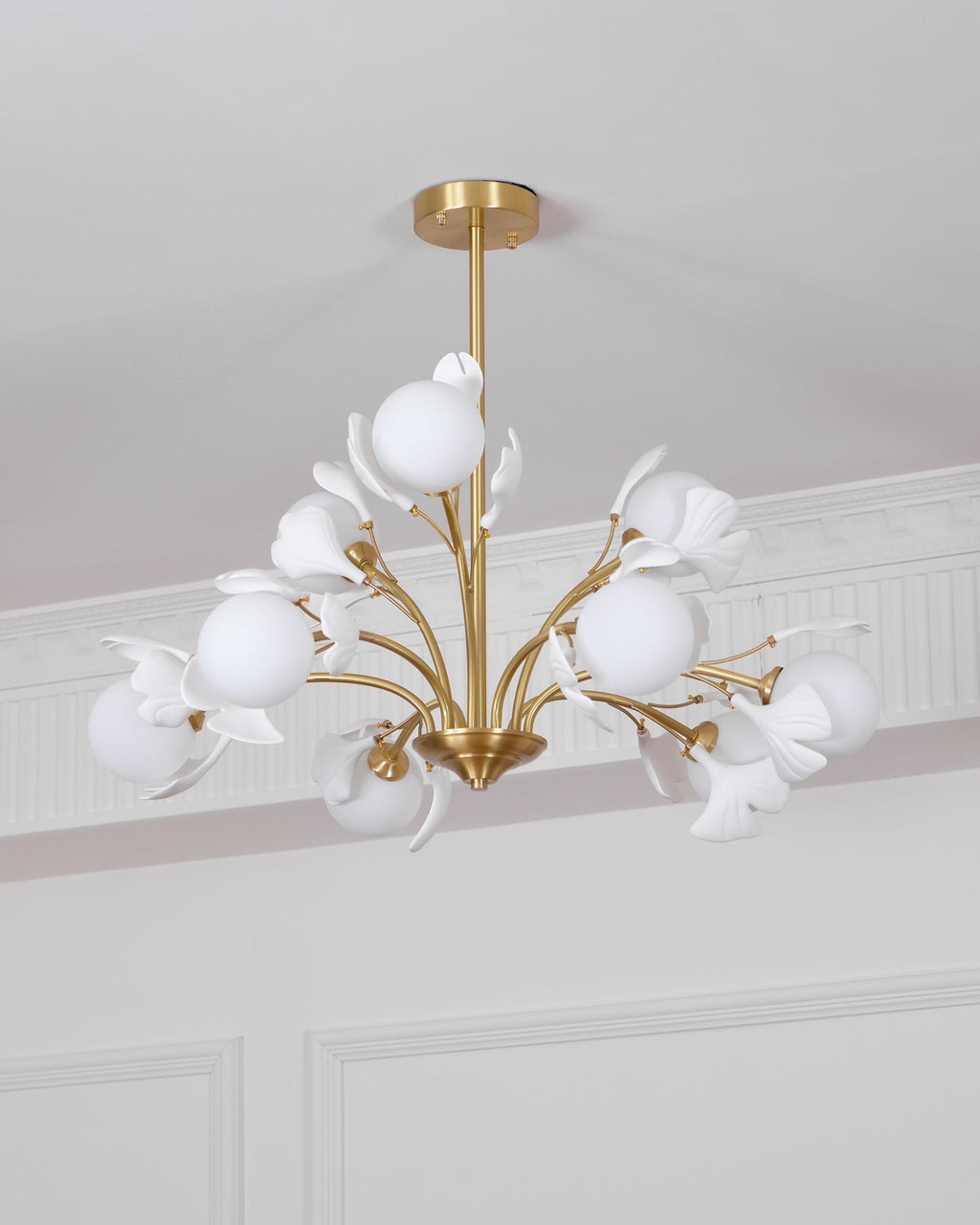 Lustra Chandelier Ginkgo Leaf Brass Ceramic Glass