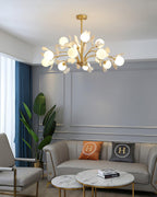 Lustra Chandelier Ginkgo Leaf Brass Ceramic Glass