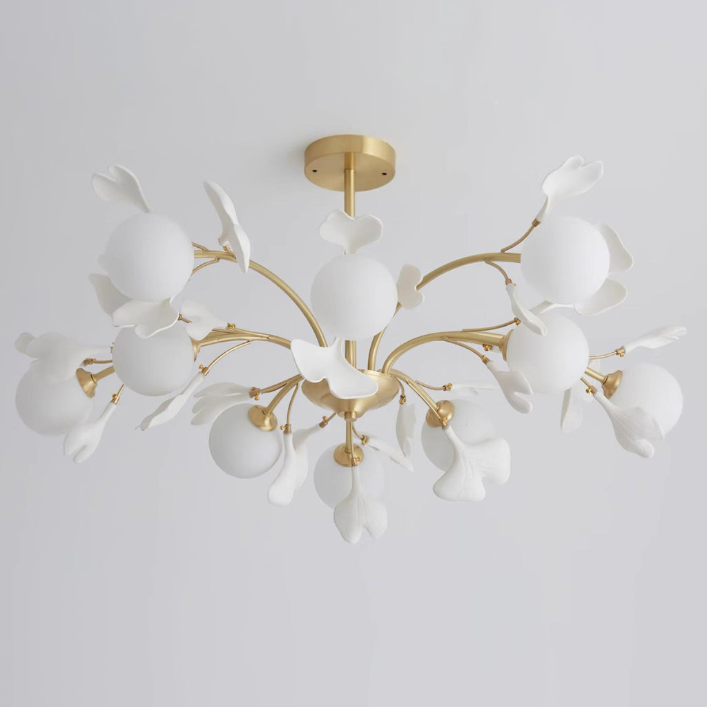 Lustra Chandelier Ginkgo Leaf Brass Ceramic Glass