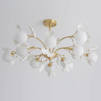 Lustra Chandelier Ginkgo Leaf Brass Ceramic Glass