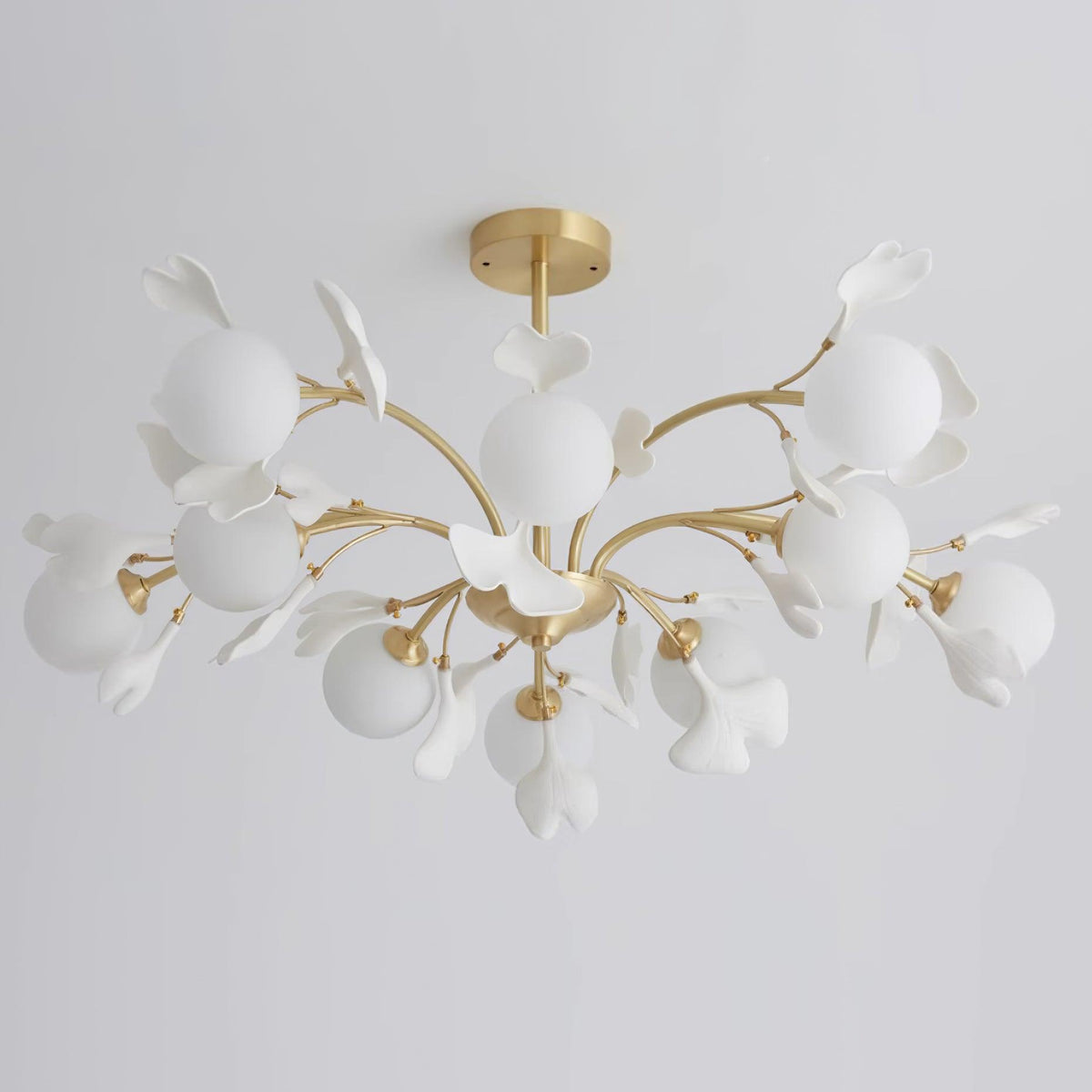 Lustra Chandelier Ginkgo Leaf Brass Ceramic Glass