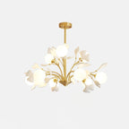 Lustra Chandelier Ginkgo Leaf Brass Ceramic Glass