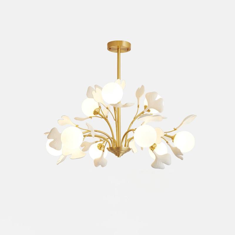 Lustra Chandelier Ginkgo Leaf Brass Ceramic Glass