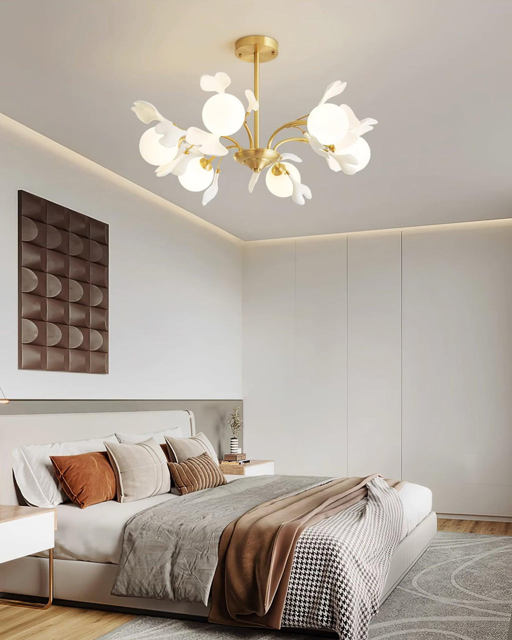 Lustra Chandelier Ginkgo Leaf Brass Ceramic Glass