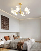 Lustra Chandelier Ginkgo Leaf Brass Ceramic Glass