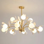 Lustra Chandelier Ginkgo Leaf Brass Ceramic Glass