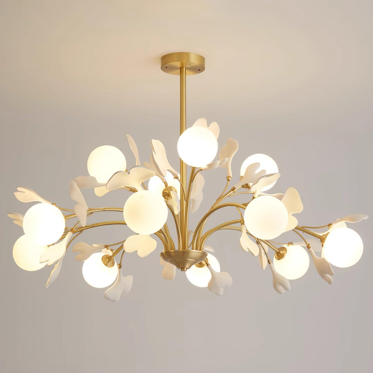 Lustra Chandelier Ginkgo Leaf Brass Ceramic Glass