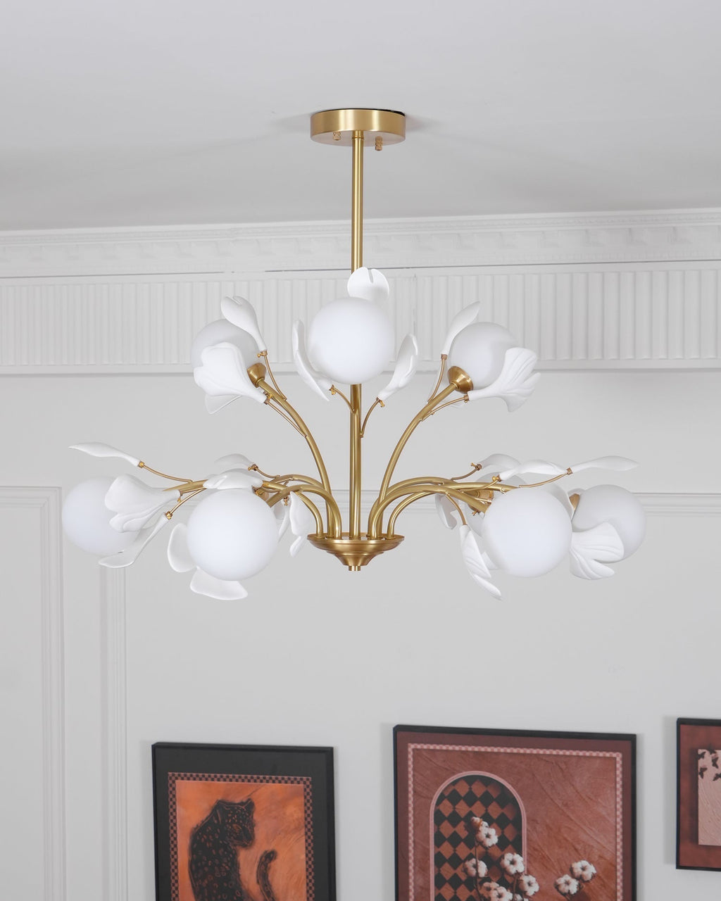Lustra Chandelier Ginkgo Leaf Brass Ceramic Glass
