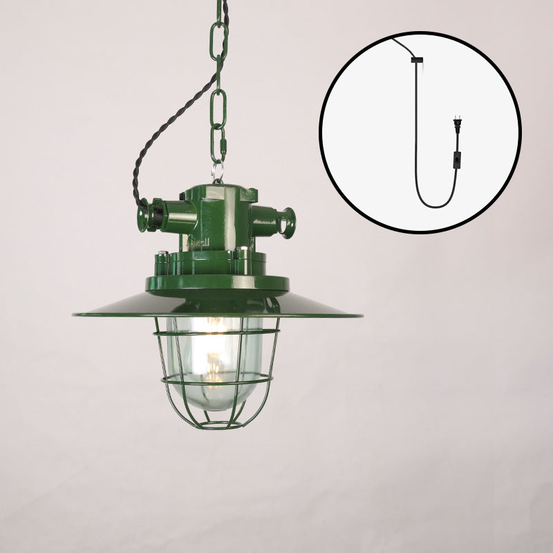 Colaeus Vintage Industrial Swag Green Glass Light