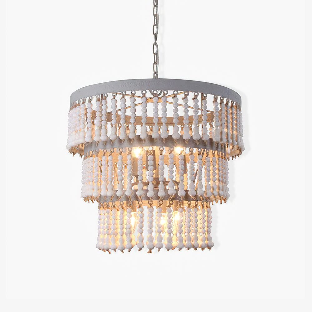 Lustra Chandelier Three Tiered Wood Beaded