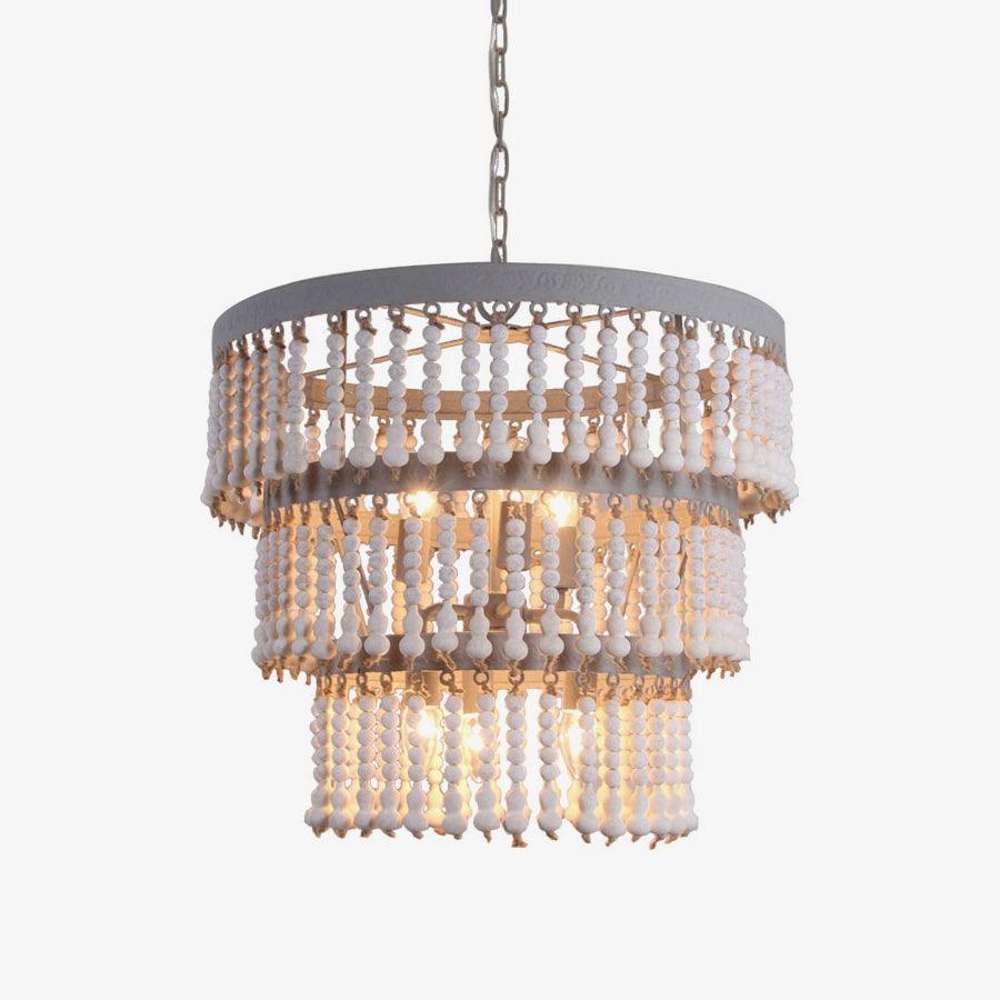 Lustra Chandelier Three Tiered Wood Beaded