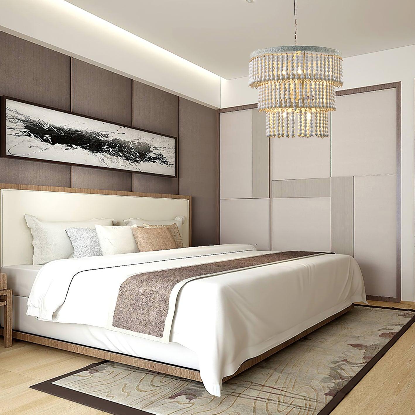 Lustra Chandelier Three Tiered Wood Beaded