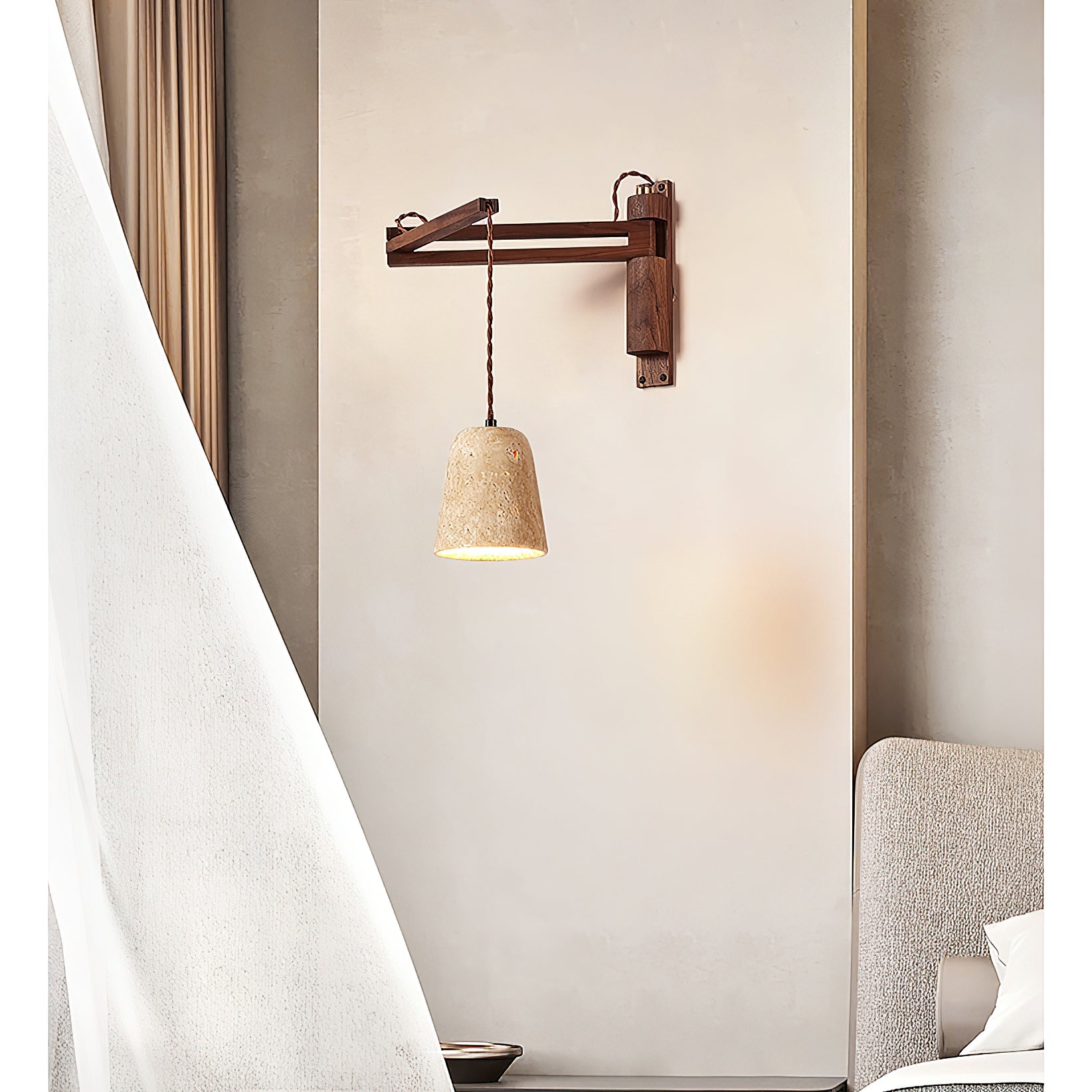 Cezoria Travertine Swing Arm Travertine Sconce Wall Lamp