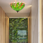 Tiffany Retro Flush Mount Ceiling Light Green Glass Dining Room