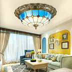 Tiffany Retro LED Flush Mount Ceiling Light Glass Round Living Room