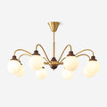 Chandelier Gold Arms&Ash Wood White Glass Globes Retro
