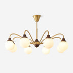 Chandelier Gold Arms&Ash Wood White Glass Globes Retro
