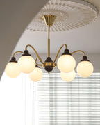 Chandelier Gold Arms&Ash Wood White Glass Globes Retro