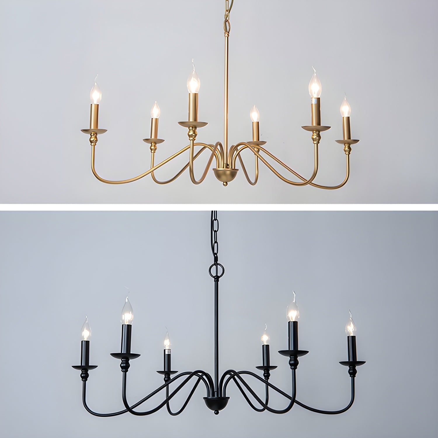 Lustra Chandelier Gold Candle Curved Arms