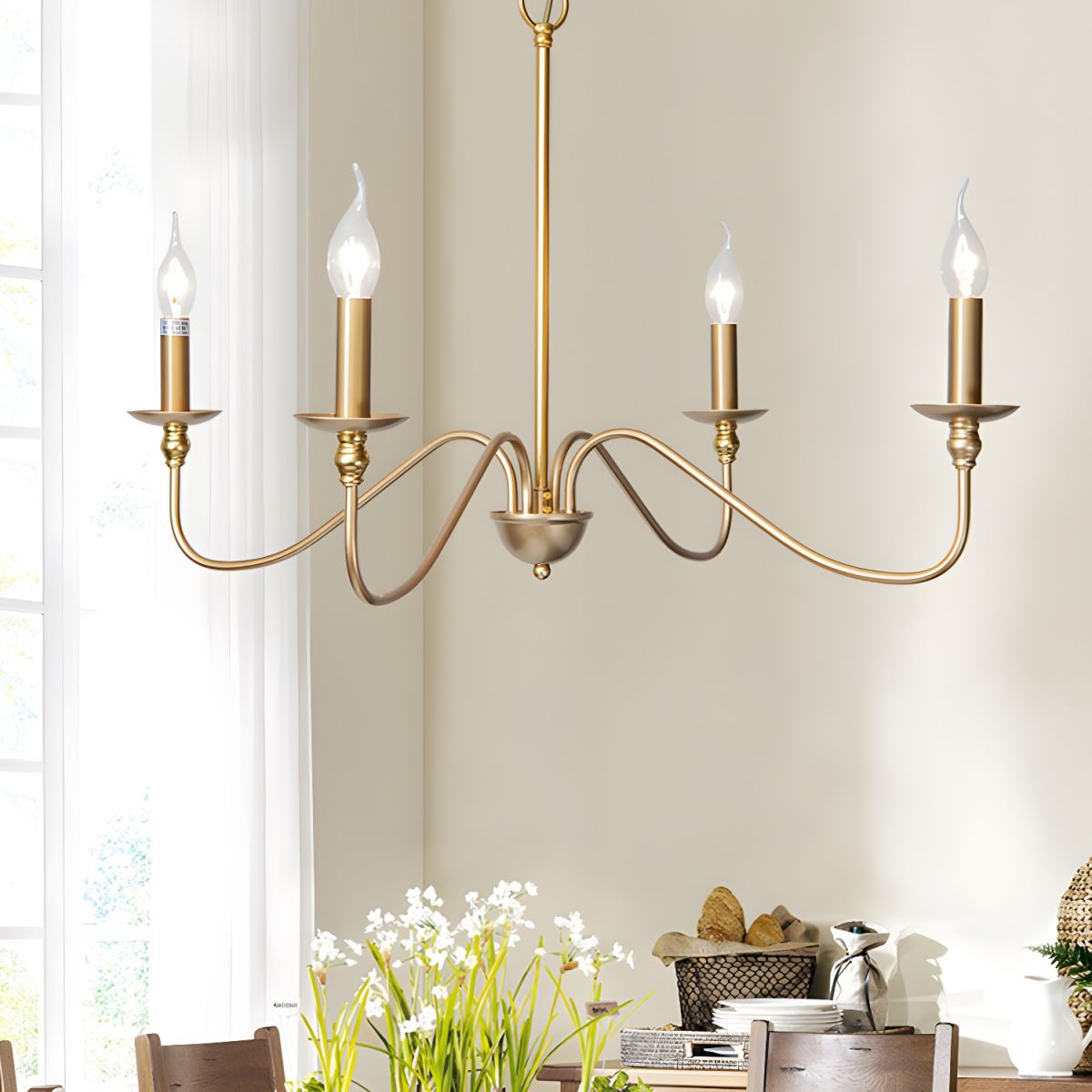 Lustra Chandelier Gold Candle Curved Arms