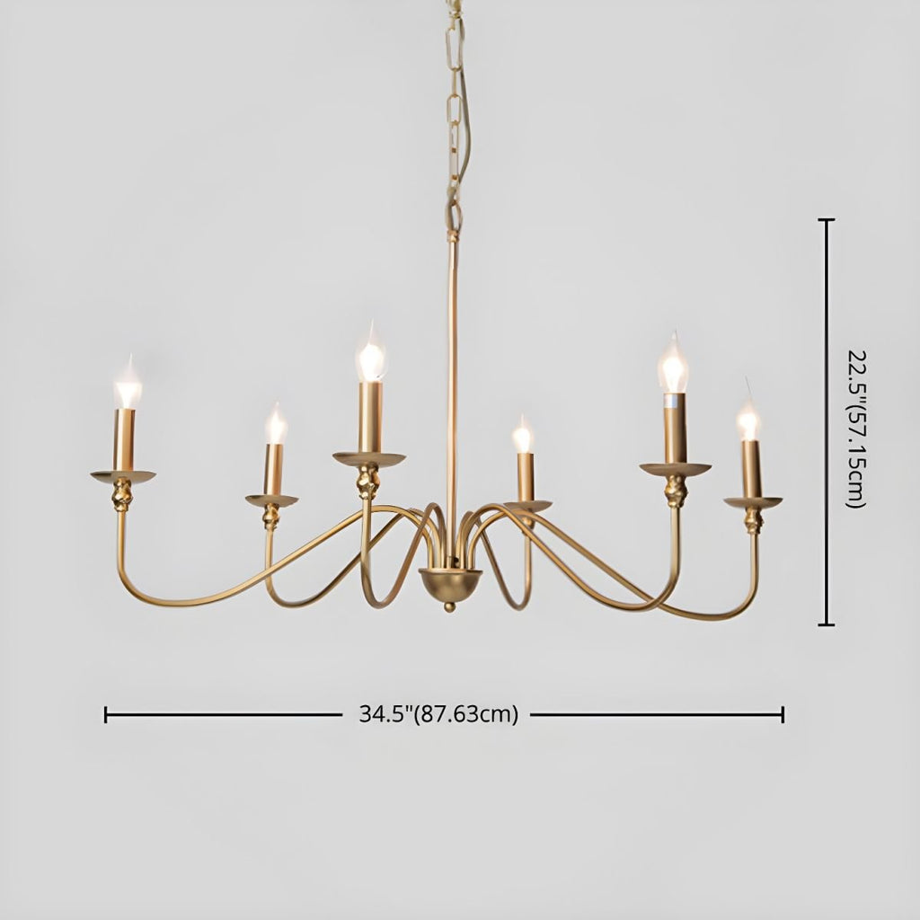 Lustra Chandelier Gold Candle Curved Arms